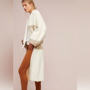 BY ANTHROPOLOGIE Merzouga Kimono Ivory Taupe Long Fuzzy Open Cardigan One Size